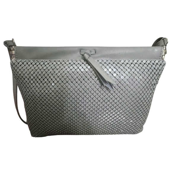 Whiting & Davis Purse Vintage 1980s gray metal mesh faux leather strap trim - Picture 12 of 12
